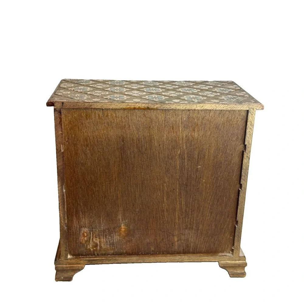 VTG Florentine Style Wooden Jewelry chest 4 Drawer Design Estate Ceramic Knobs